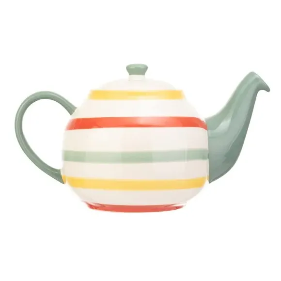 6 Cup Teapot Striped Design - Multicolor, Stoneware