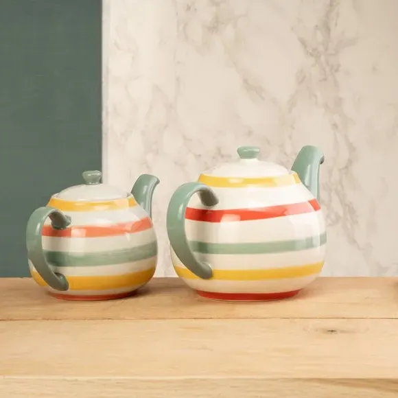 6 Cup Teapot Striped Design - Multicolor, Stoneware