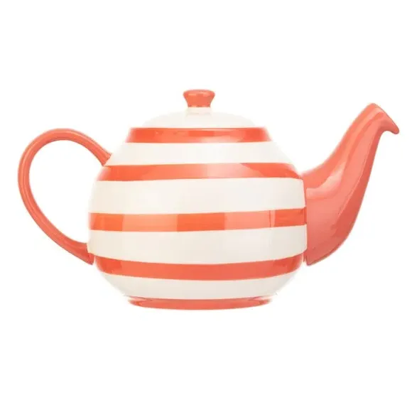 6 Cup Teapot Striped Design - Red, Stoneware