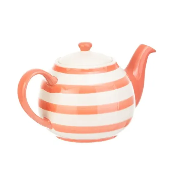6 Cup Teapot Striped Design - Red, Stoneware