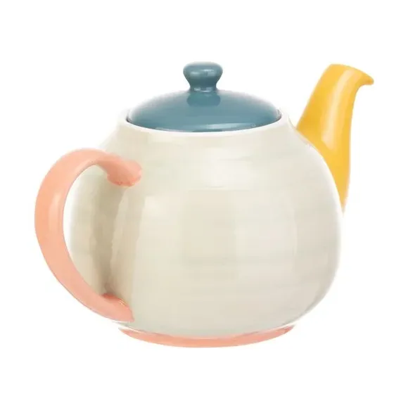 6 Cup Teapot with Color Block Design - Stoneware