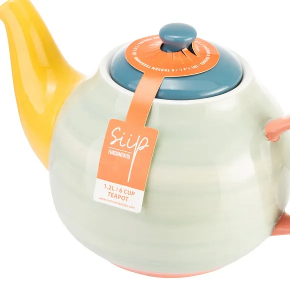 6 Cup Teapot with Color Block Design - Stoneware