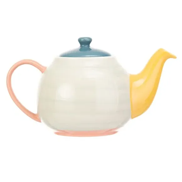 6 Cup Teapot with Color Block Design - Stoneware
