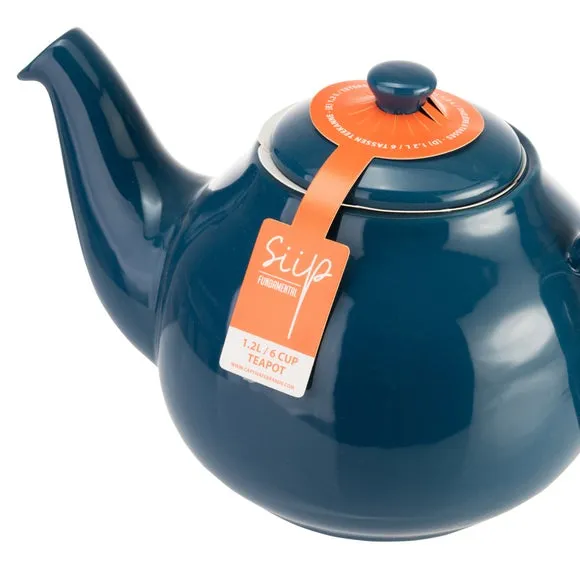 6 Cup Teapot with Gloss Glaze - Blue, Stoneware