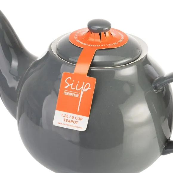 6 Cup Teapot with Gloss Glaze - Grey, Stoneware