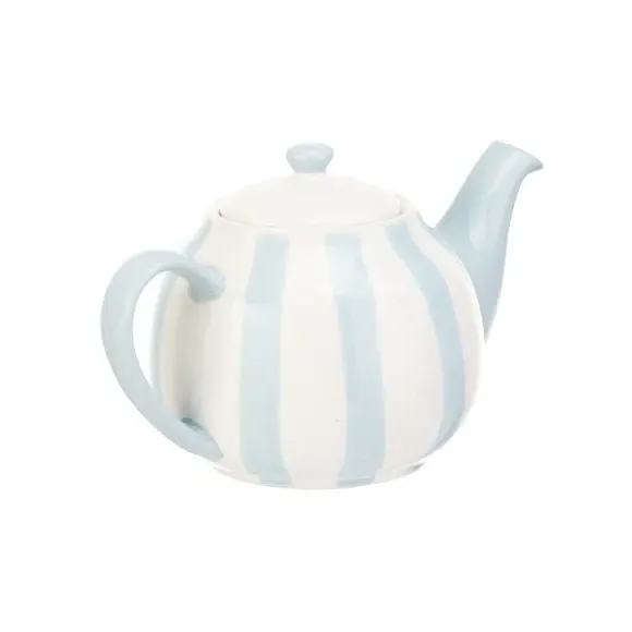 6-Cup Teapot with Vertical Stripes - Blue, Stoneware