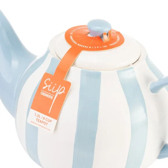 6-Cup Teapot with Vertical Stripes - Blue, Stoneware