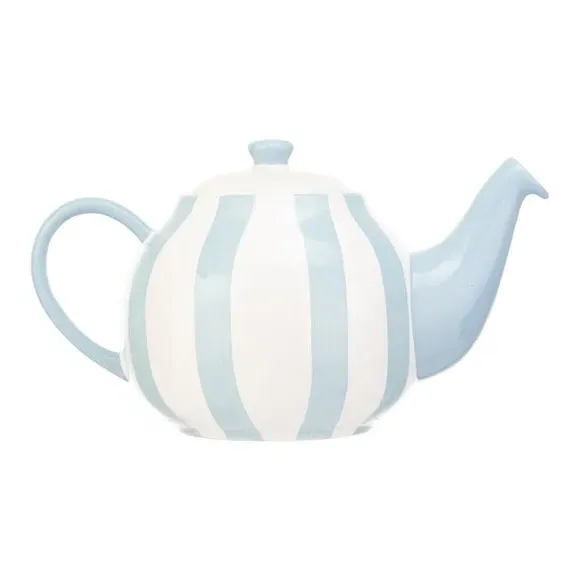 6-Cup Teapot with Vertical Stripes - Blue, Stoneware