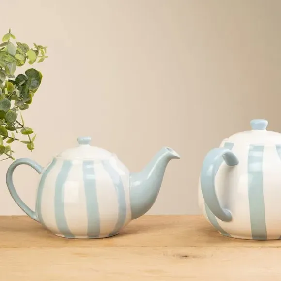 6-Cup Teapot with Vertical Stripes - Blue, Stoneware image