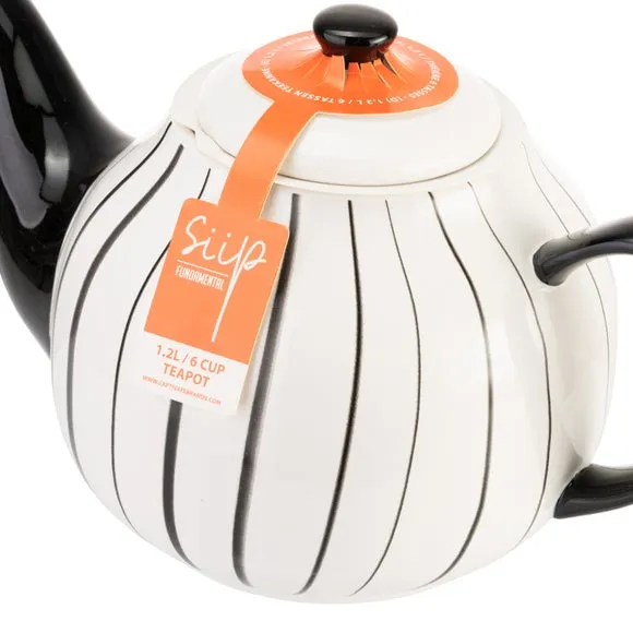 6-Cup Teapot with Vertical Stripes - Grey, Stoneware