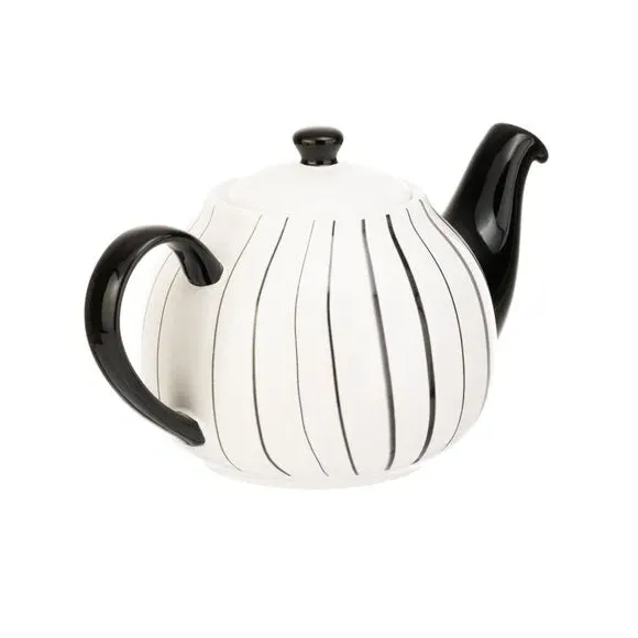 6-Cup Teapot with Vertical Stripes - Grey, Stoneware