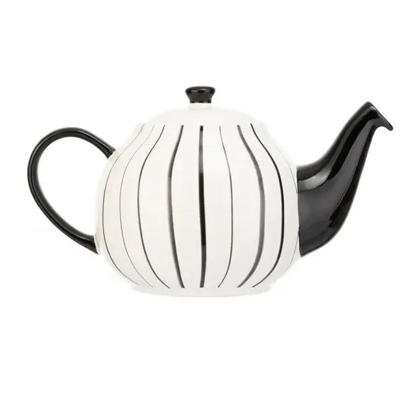 6-Cup Teapot with Vertical Stripes - Grey, Stoneware