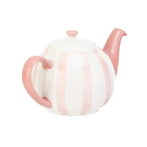 6-Cup Teapot with Vertical Stripes - Pink, Stoneware