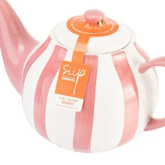 6-Cup Teapot with Vertical Stripes - Pink, Stoneware