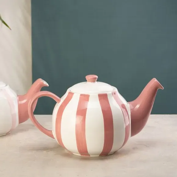 6-Cup Teapot with Vertical Stripes - Pink, Stoneware