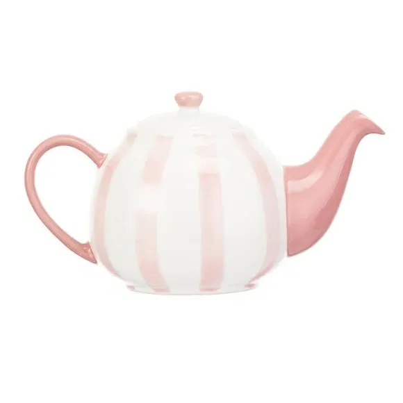 6-Cup Teapot with Vertical Stripes - Pink, Stoneware