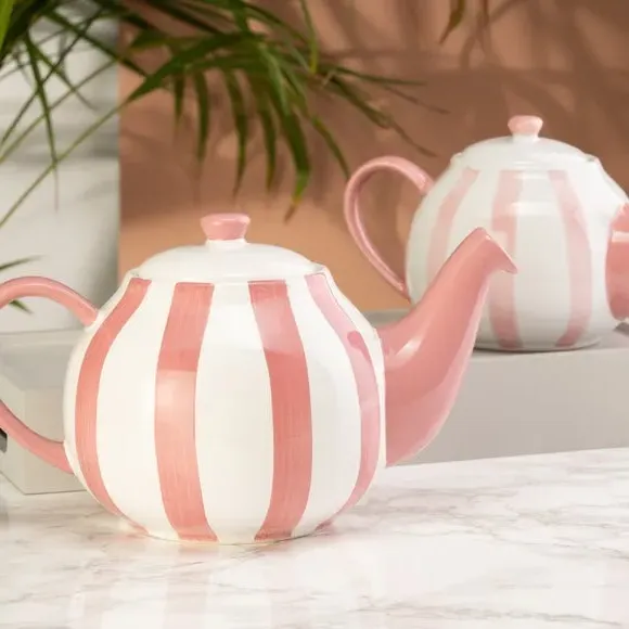 6-Cup Teapot with Vertical Stripes - Pink, Stoneware