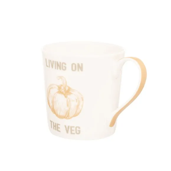 Set of 4 Cone Mugs with Slogan - Yellow, Bone China