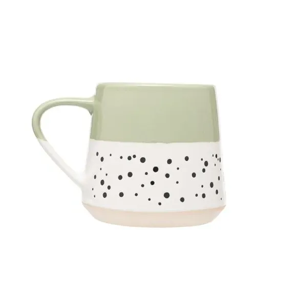 Set of 4 Dotted Mugs - Sage, Stoneware