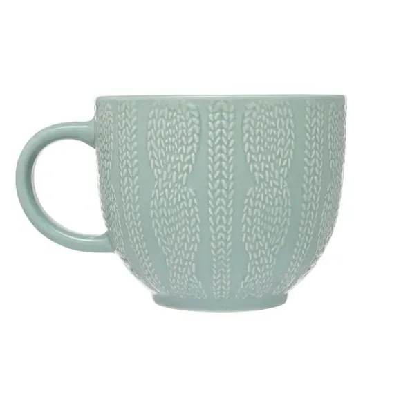 Set of 4 Embossed Knit Mugs - Blue, Stoneware
