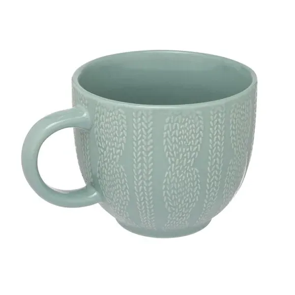 Set of 4 Embossed Knit Mugs - Blue, Stoneware image