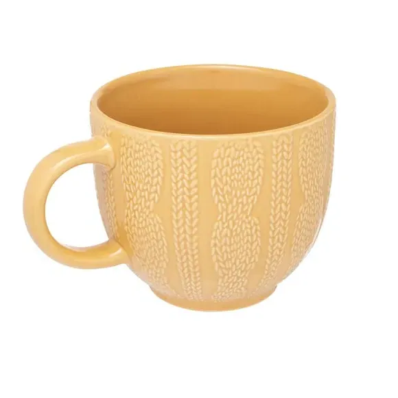 Set of 4 Embossed Knit Mugs - Mustard, Stoneware