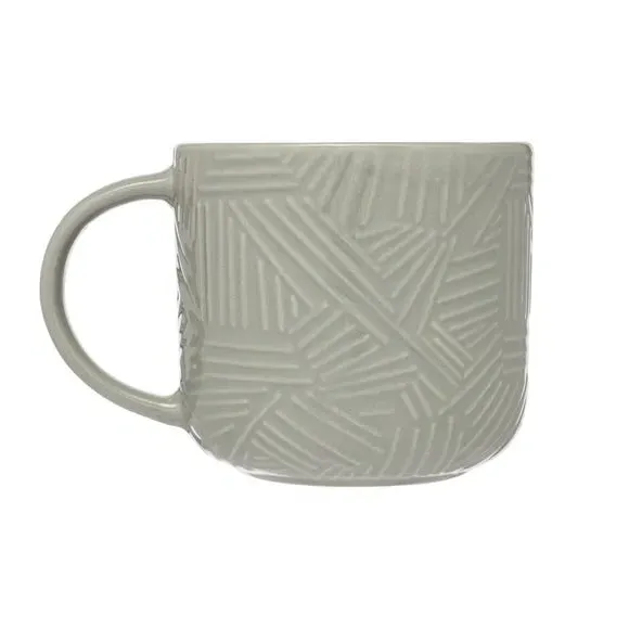Set of 4 Embossed Mugs - Grey, Stoneware