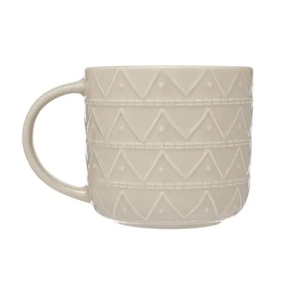 Set of 4 Embossed Triangle Mugs - Green, Stoneware