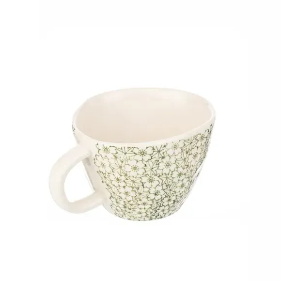 Set of 4 Floral Mugs - Green, Stoneware