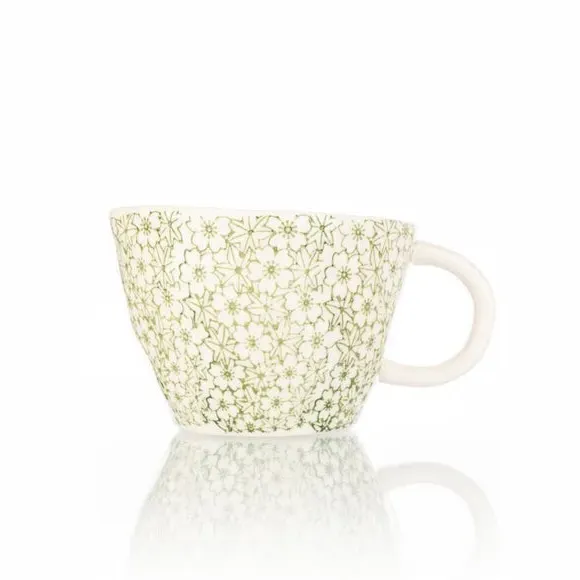 Set of 4 Floral Mugs - Green, Stoneware