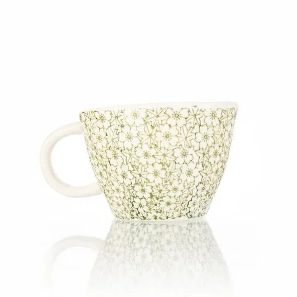 Set of 4 Floral Mugs - Green, Stoneware image