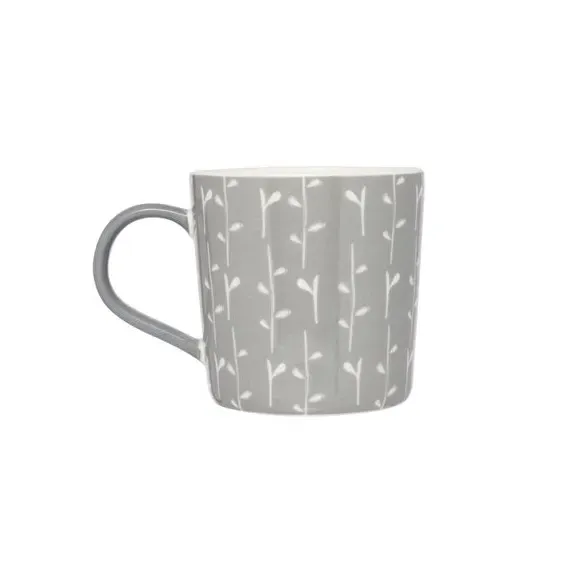 Set of 4 Floral Mugs - Grey, Bone China