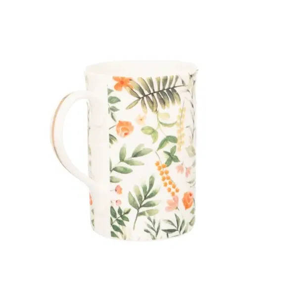 Set of 4 Fluted Mugs - Green, Bone China