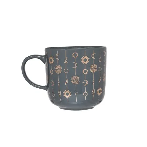 Set of 4 Mugs Mystical Symbols - Blue, Stoneware