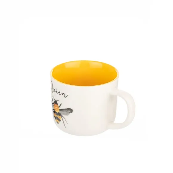 Set of 4 Mugs with Bee Design - Yellow, Bone China