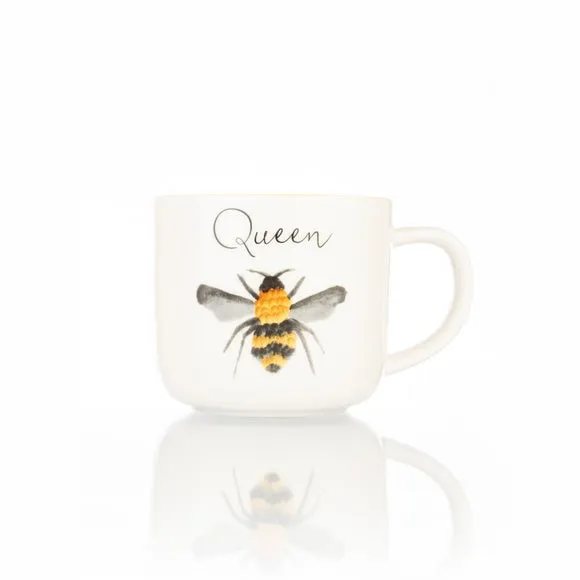 Set of 4 Mugs with Bee Design - Yellow, Bone China