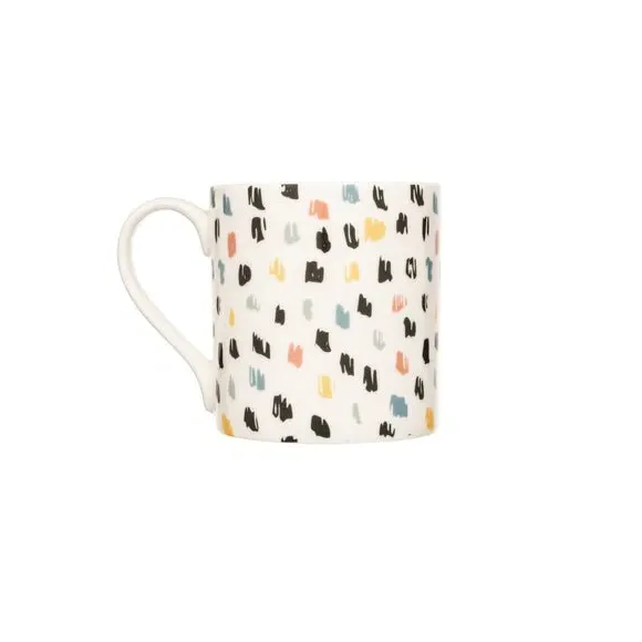 Set of 4 Mugs with Brush Stroke Print - Multicolor