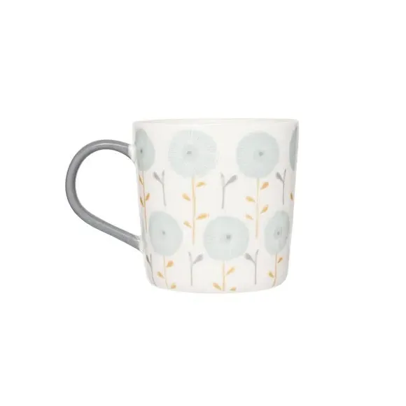 Set of 4 Mugs with Dandelion Design - Blue, China