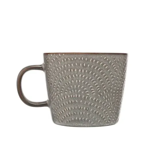 Set of 4 Mugs with Dot Pattern - Grey, Stoneware