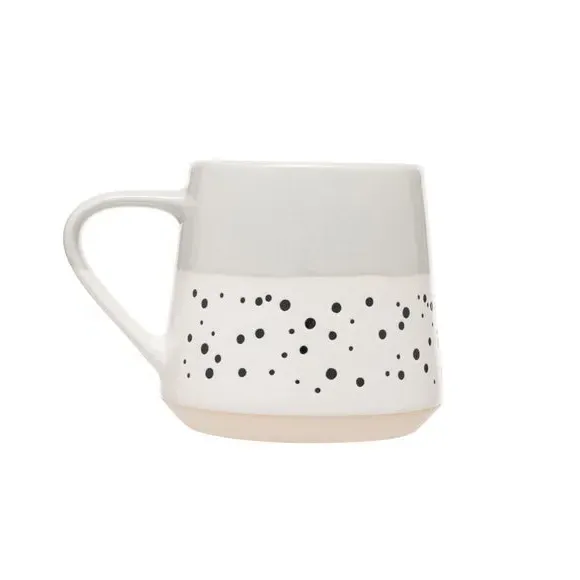 Set of 4 Mugs with Dotted Design - Grey, Stoneware