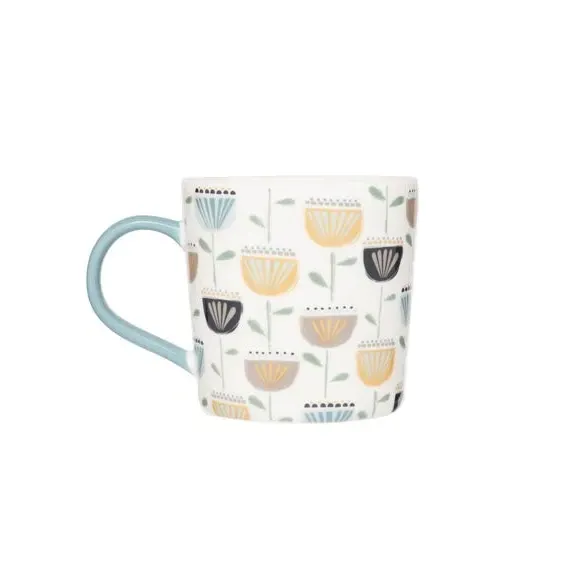 Set of 4 Mugs with Floral Design - Multicolor