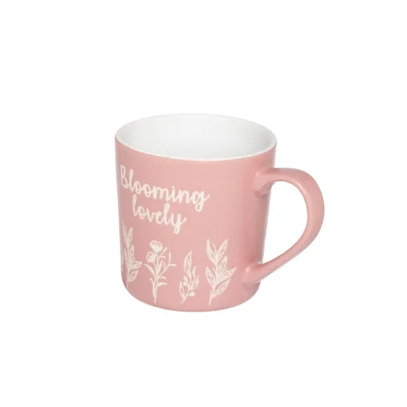 Set of 4 Mugs with Floral Design - Pink, Stoneware