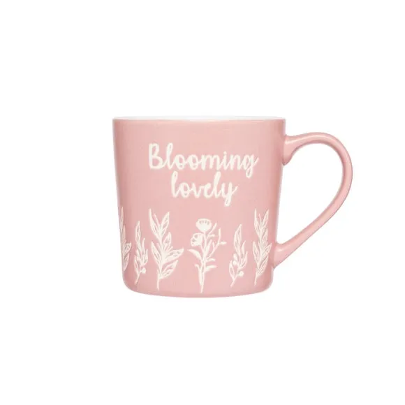 Set of 4 Mugs with Floral Design - Pink, Stoneware image