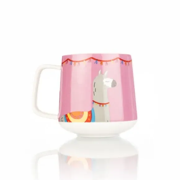 Set of 4 Mugs with Llama Design - Pink, Bone China