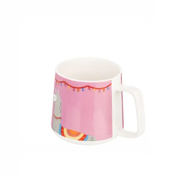 Set of 4 Mugs with Llama Design - Pink, Bone China