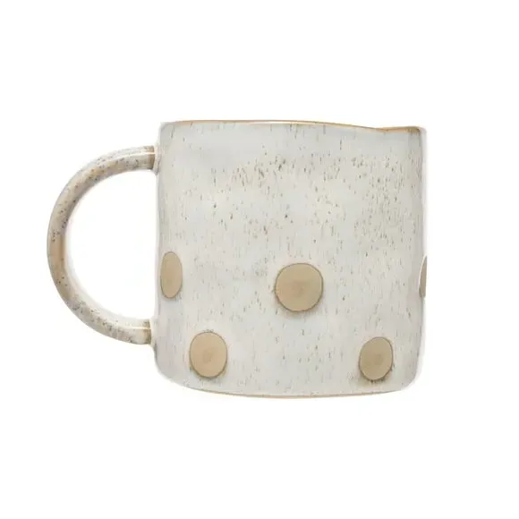 Set of 4 Organic Dot Mugs - White, Stoneware