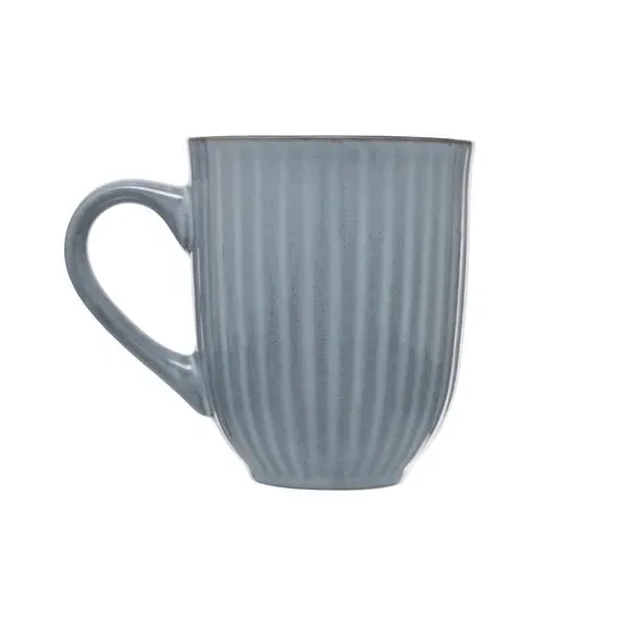 Set of 4 Ribbed Mugs - Blue, Stoneware