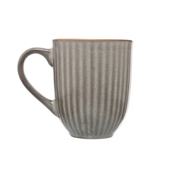 Set of 4 Ribbed Mugs - Dark Grey, Stoneware
