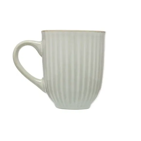 Set of 4 Ribbed Mugs - Light Grey, Stoneware