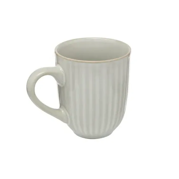Set of 4 Ribbed Mugs - Light Grey, Stoneware